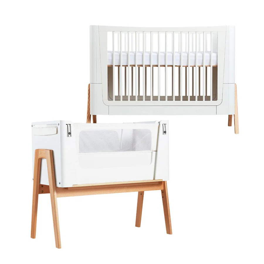 Gaia Baby Hera Cot Bed + Bedside Crib Two Piece Bundle - Scandi-White + Natural-Nursery Sets- | Natural Baby Shower