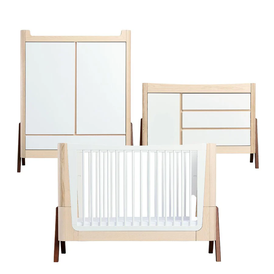 Gaia Baby Hera Cot Bed + Dresser + Wardrobe Three Piece Bundle - Natural + Walnut-Nursery Sets- | Natural Baby Shower