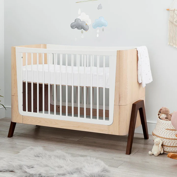 Gaia Baby Hera Cot Bed + Dresser + Wardrobe Three Piece Bundle - Natural + Walnut-Nursery Sets- | Natural Baby Shower