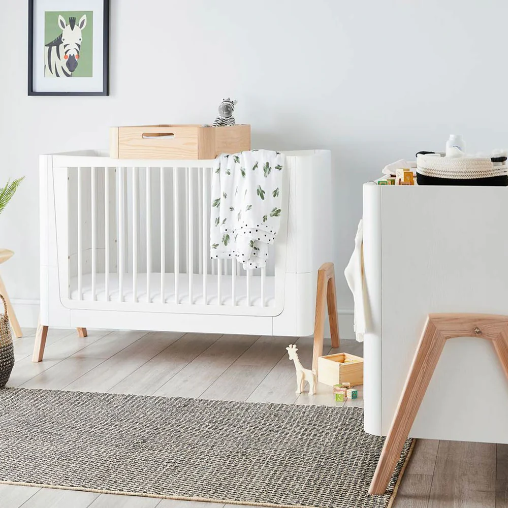 Gaia Hera Complete Sleep Cot Bed - Scandi-White + Natural-Cot Beds-With Mattress- | Natural Baby Shower